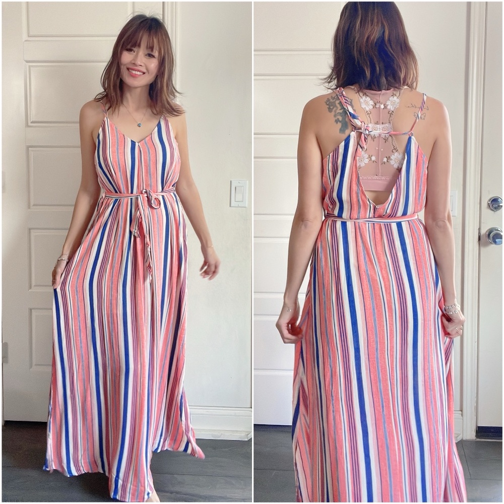 BOHO Stripes Belted Maxi Dress